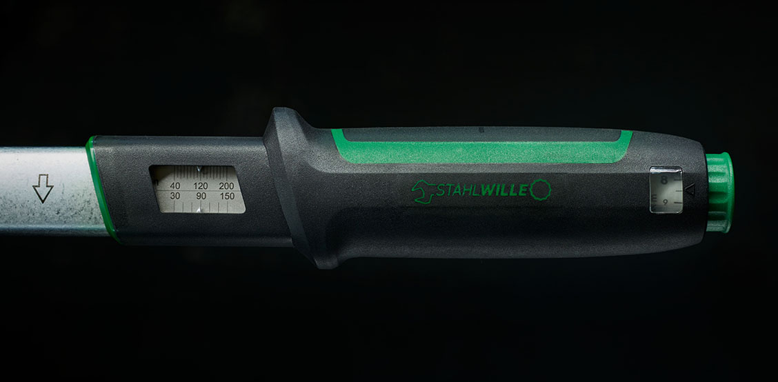 Close-up of a torque wrench handle