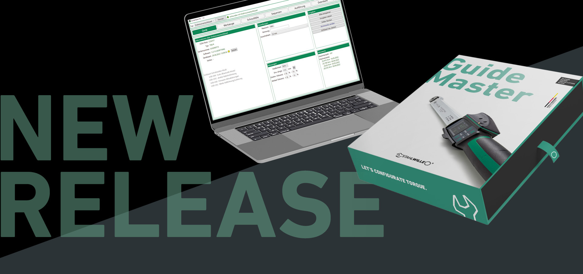 Laptop und Softwarebox neben dem Schriftzug "Neues Release"