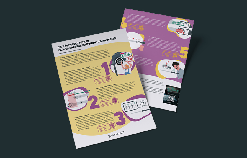 Infopapier „Die häufigsten Fehler beim Einsatz von Drehmomentschlüsseln“ von STAHLWILLE als Print-Mockup